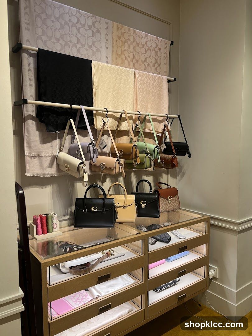 Coach Scarves and Handbags Display