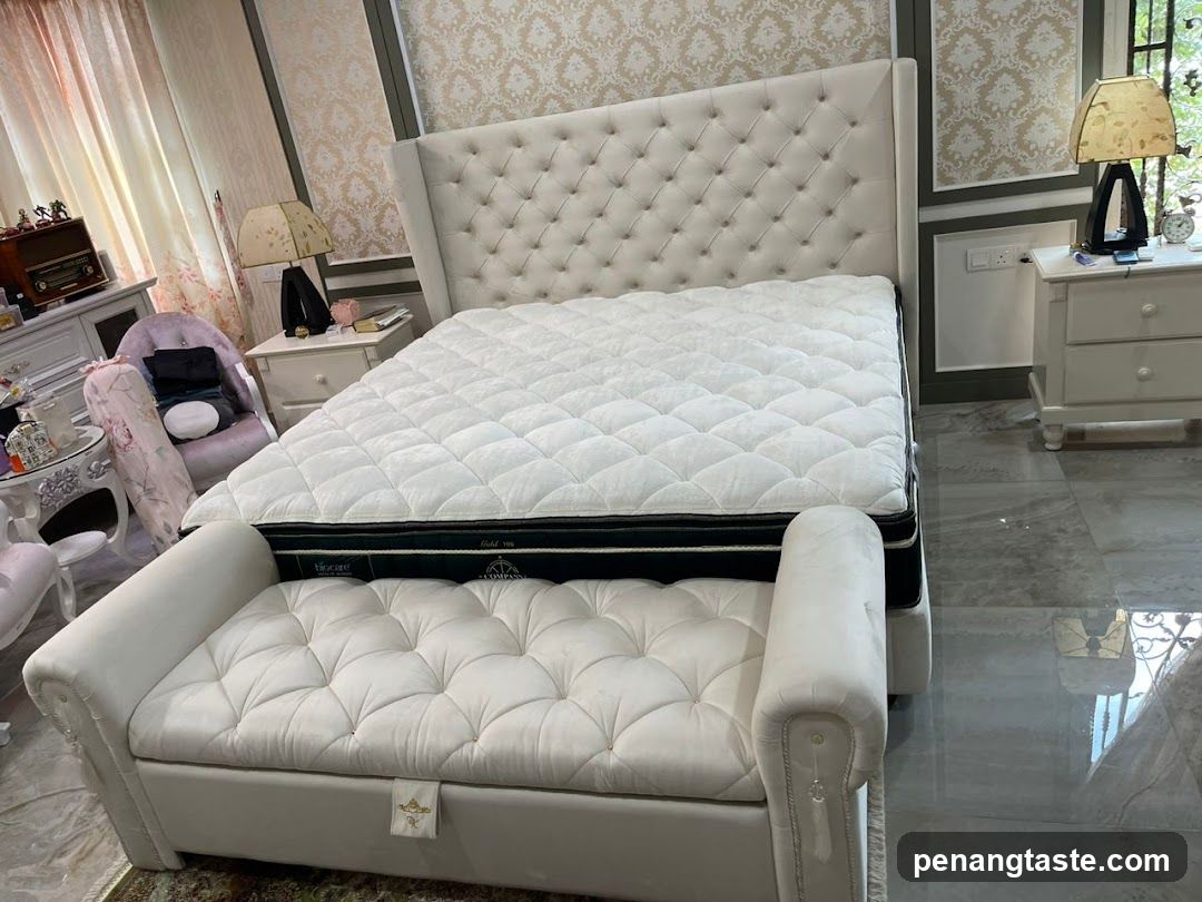 Bedroom with Tufted Bed and Mattress