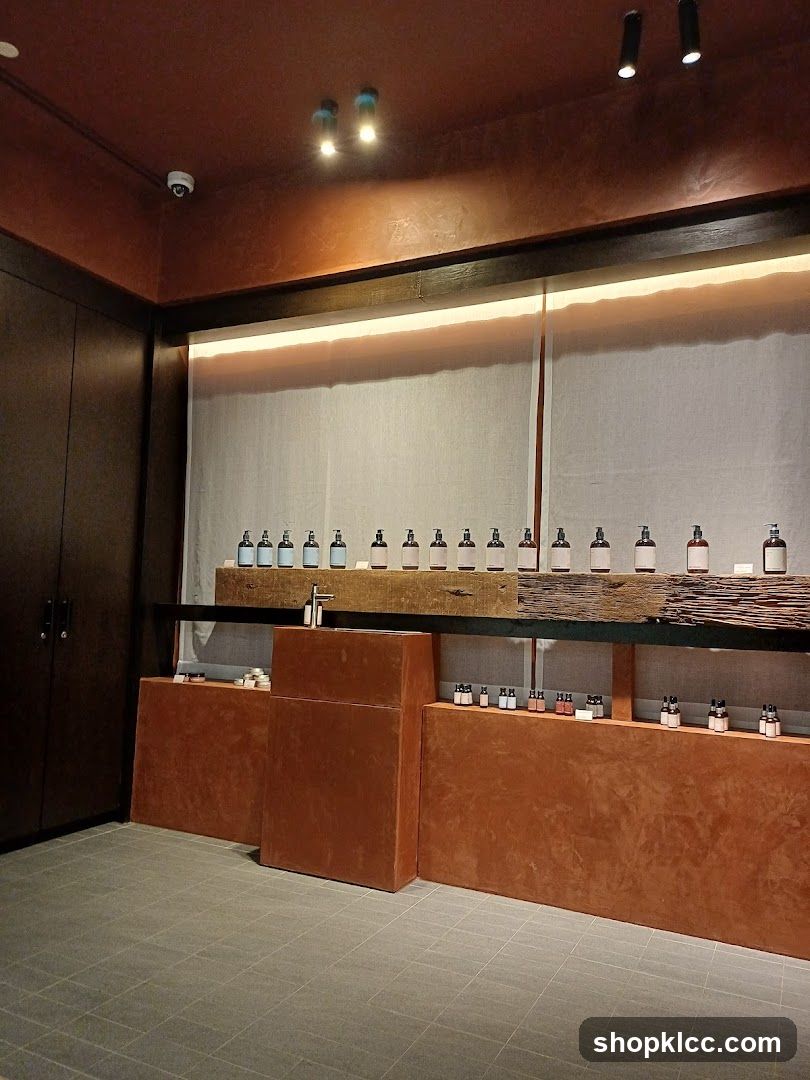 Interior of a store with display shelves