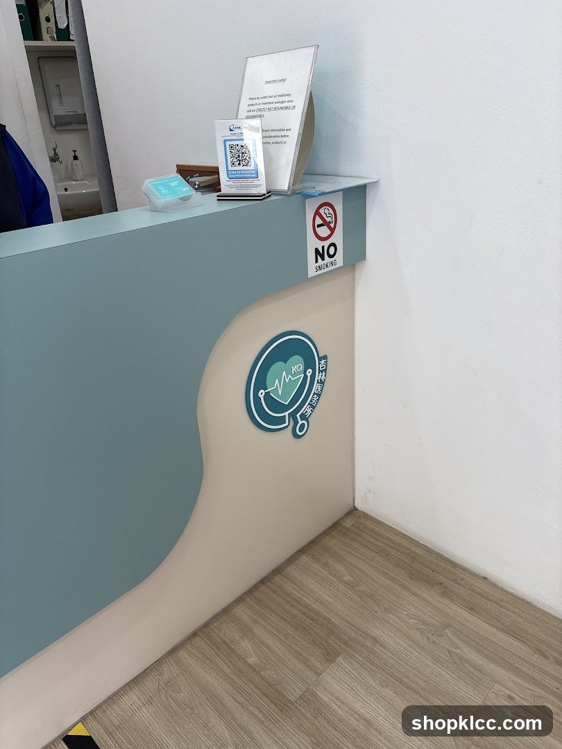 Reception Desk with Signage and QR Codes