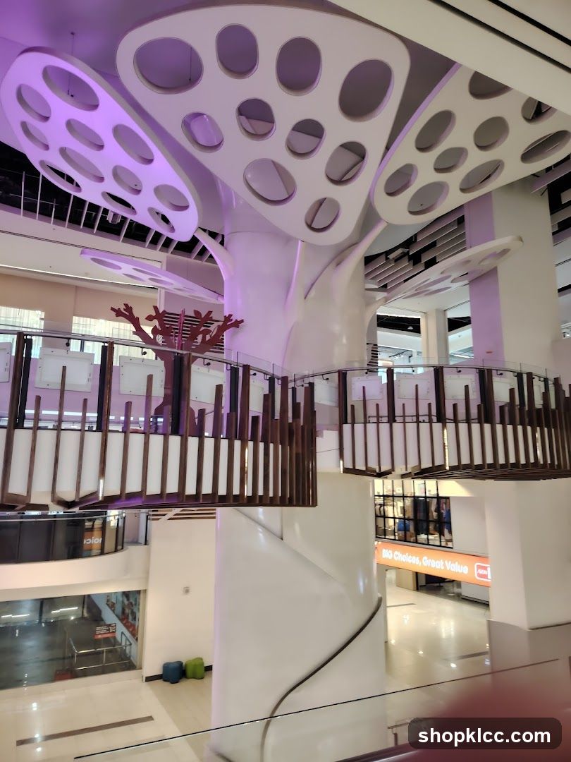 Interior of a modern building with unique ceiling design