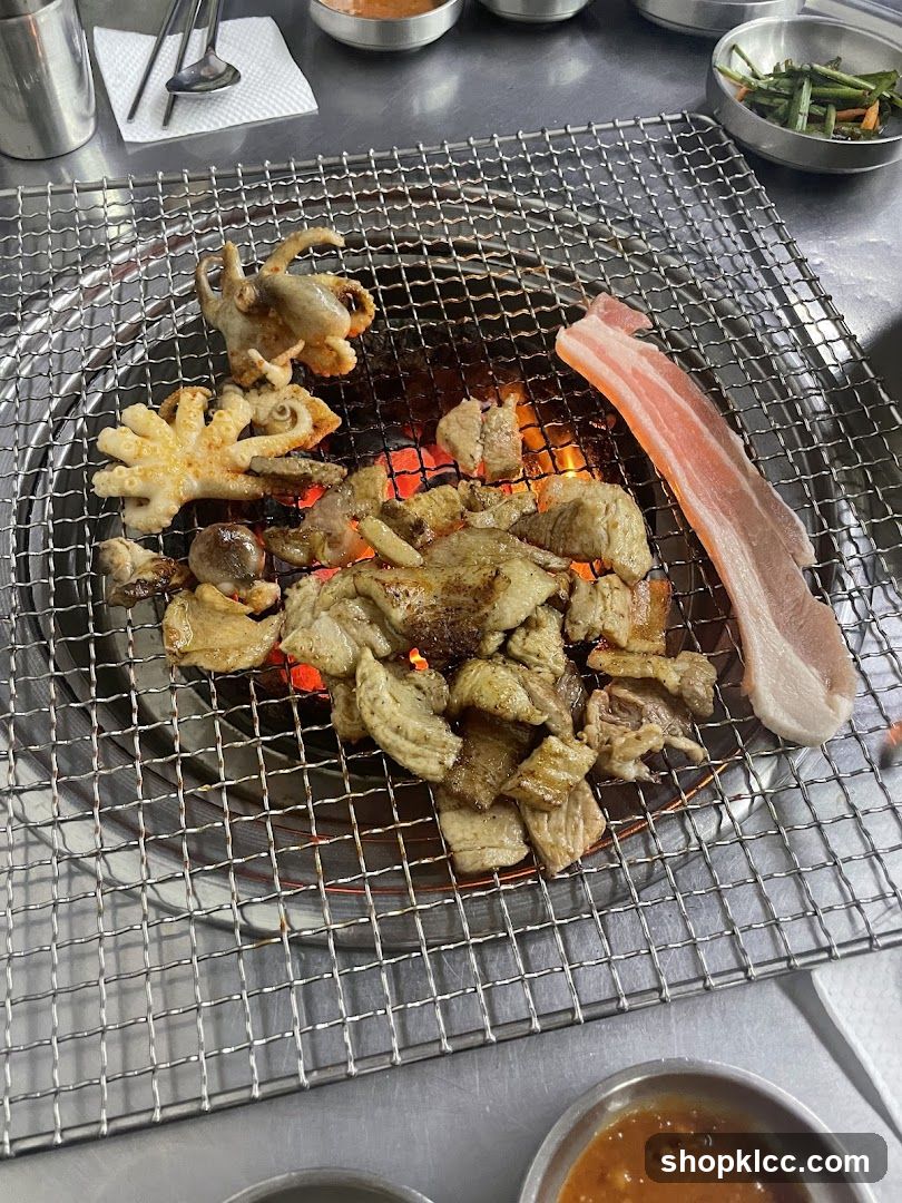 Grilled Meat and Seafood on Wire Rack