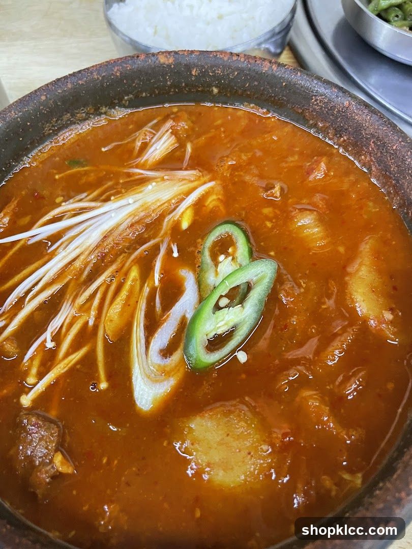 Korean Stew with Enoki Mushrooms and Green Chili