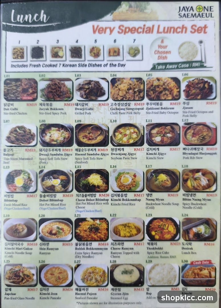 Jaya One Saemeul Lunch Menu
