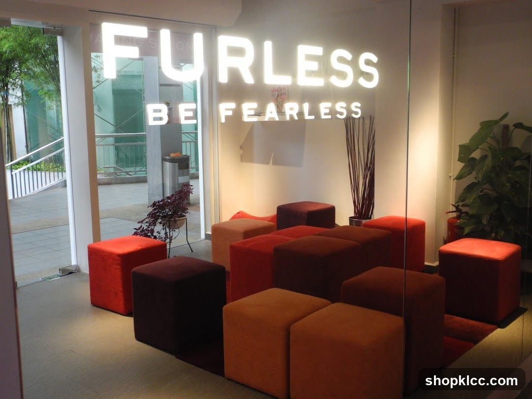 Interior seating area with illuminated sign