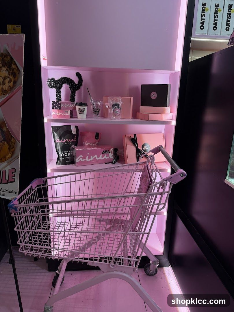 Pink Display Shelf with Shopping Cart