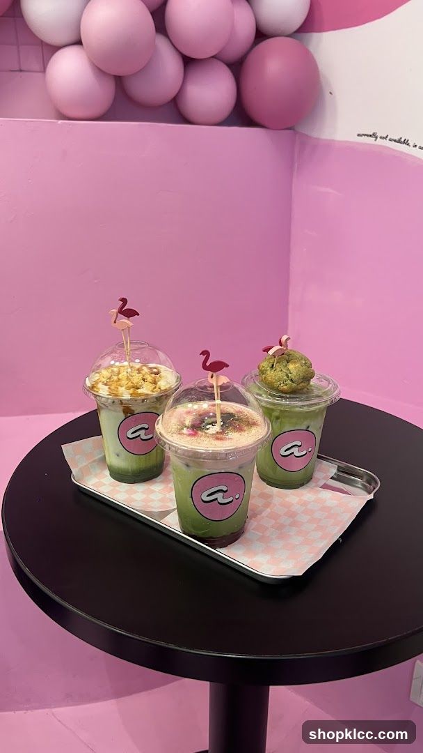 Matcha Drinks with Flamingo Toppers