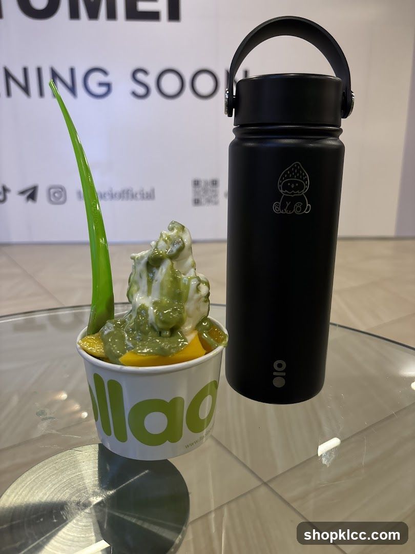 Frozen Yogurt and Water Bottle