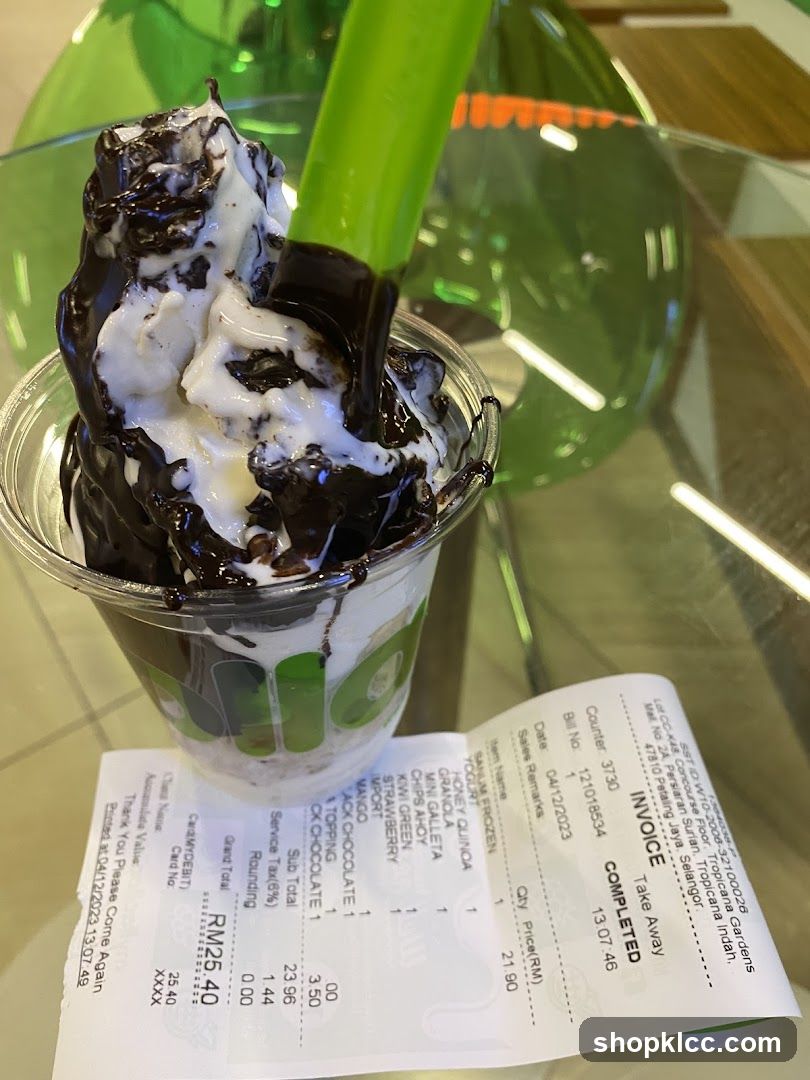 Dessert with Chocolate Sauce and Receipt