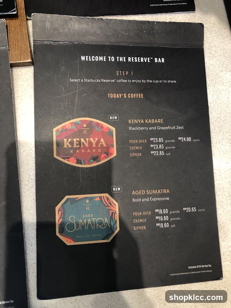 Starbucks Reserve Bar Today's Coffee