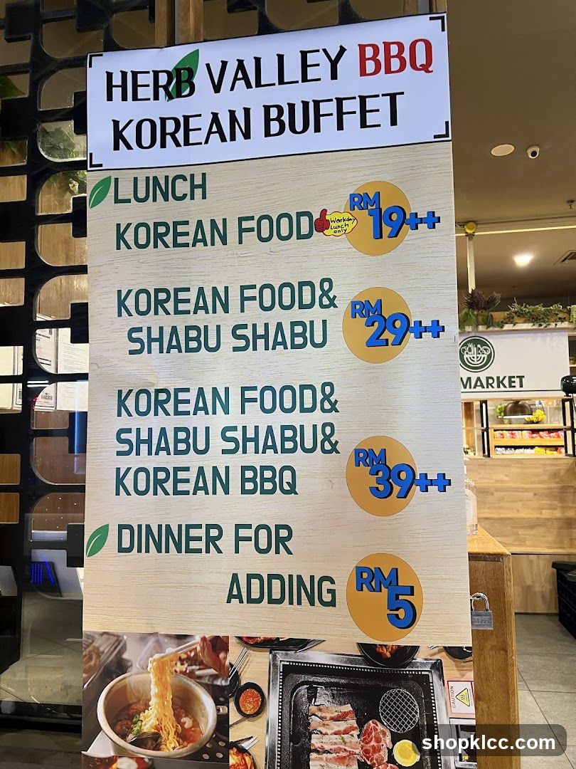Herb Valley BBQ Korean Buffet Menu