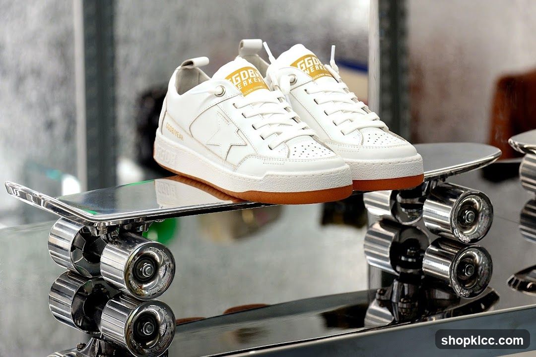 White Sneakers on a Skateboard Display