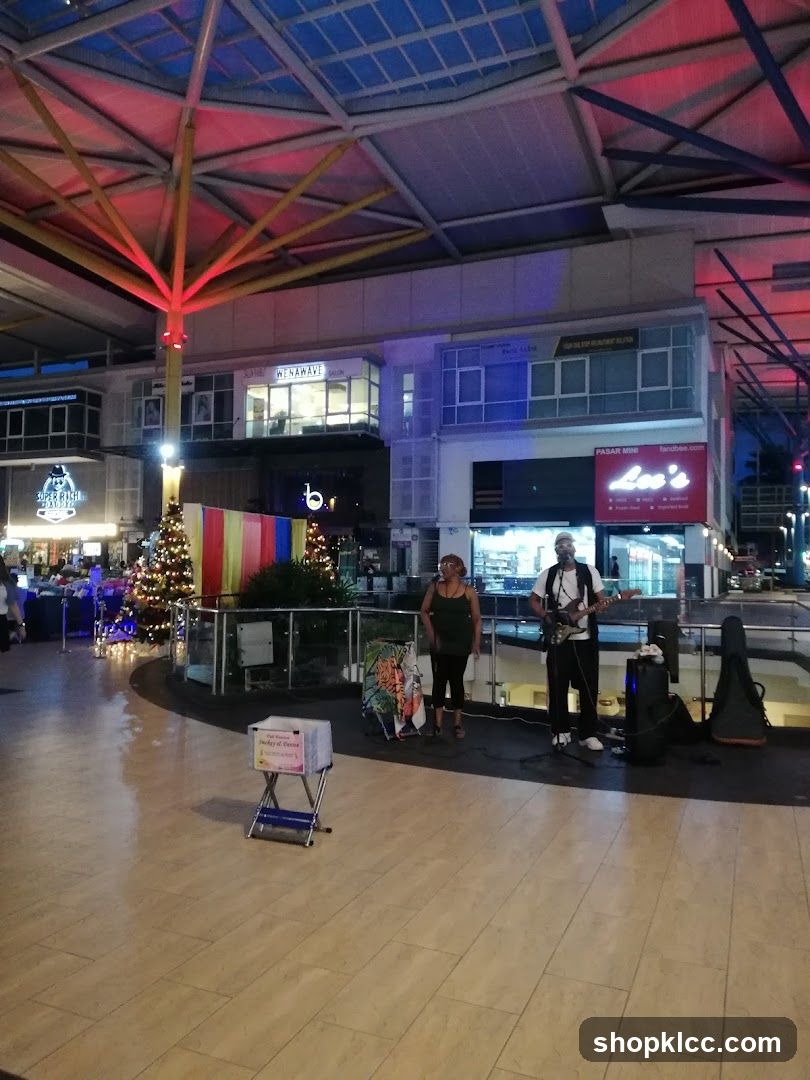 Musicians performing in a shopping center