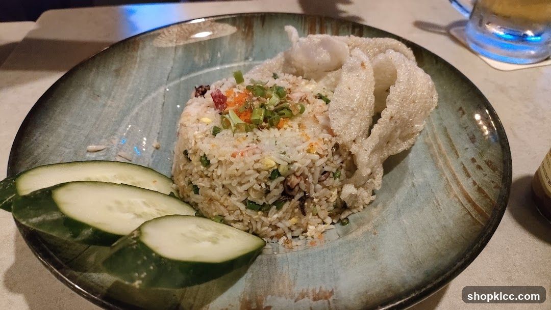 Fried Rice with Prawn Crackers and Cucumber