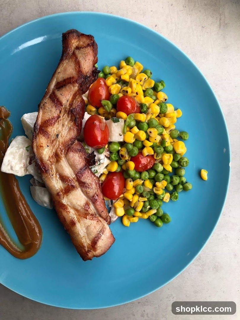 Grilled Bacon with Corn and Peas Salad