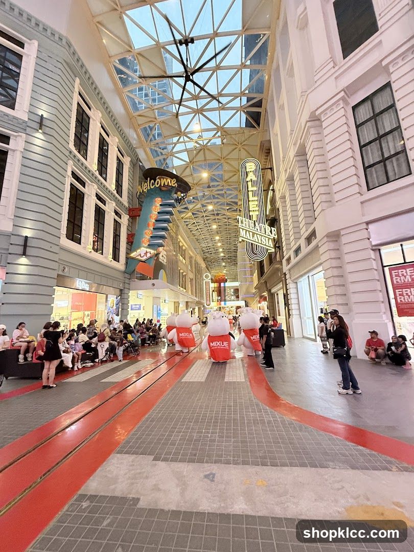 Indoor shopping street with mascots