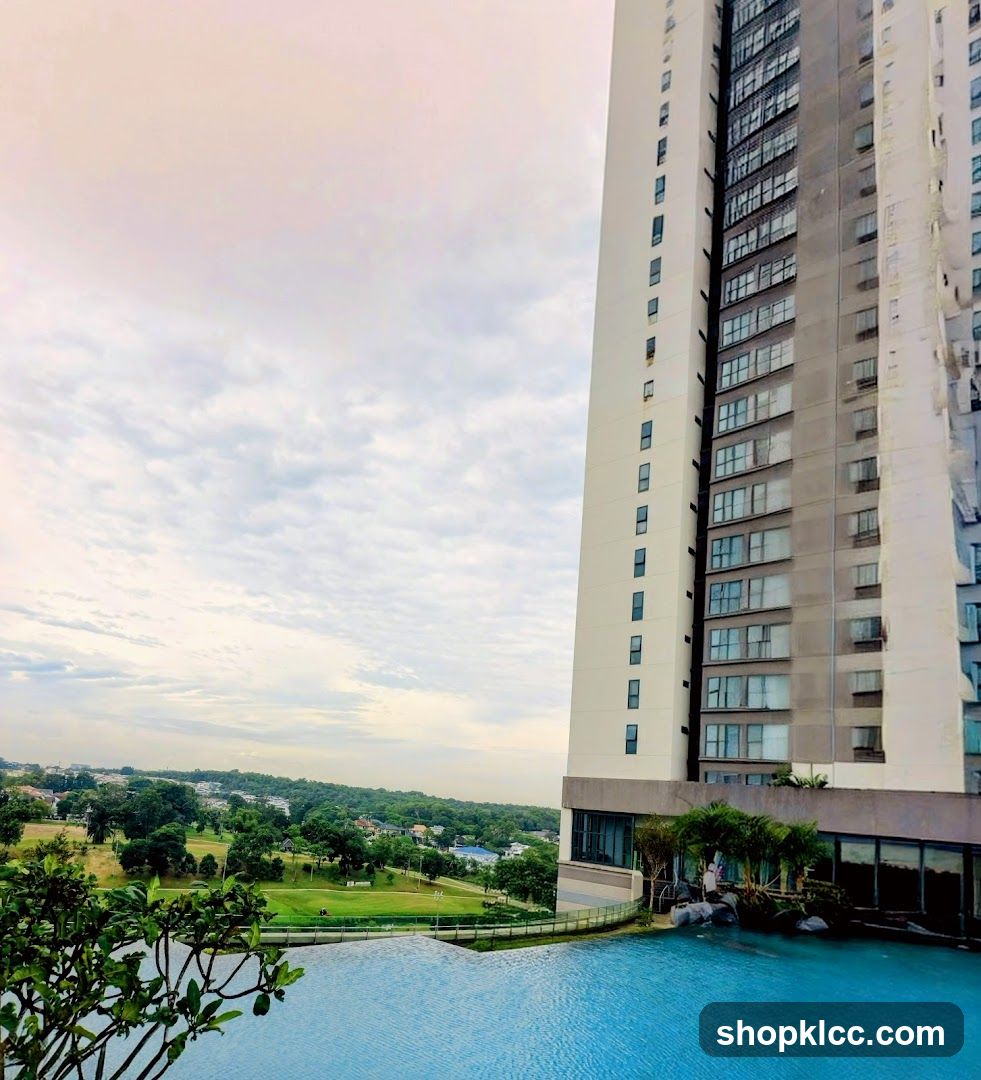 High-rise building with pool view