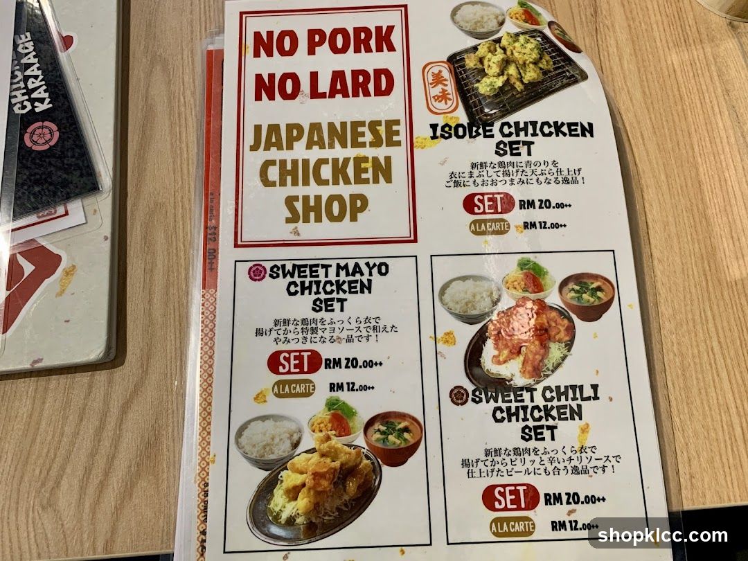 Japanese Chicken Shop Menu