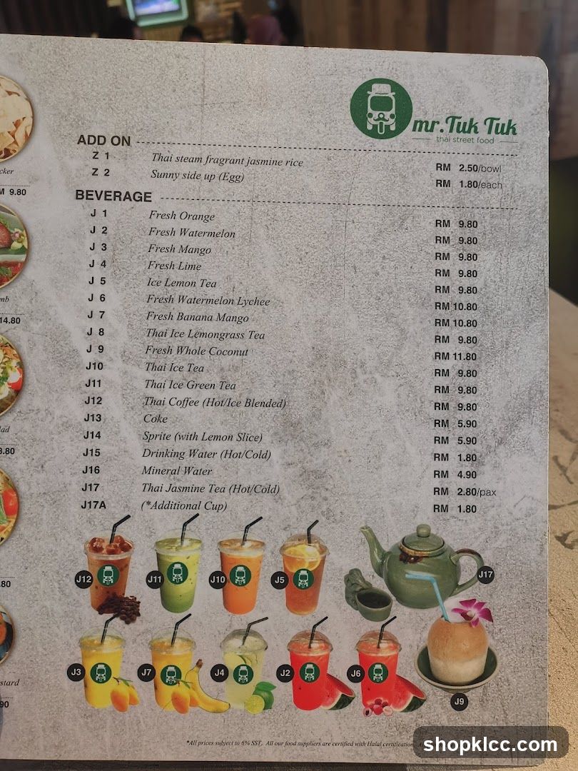 mr.Tuk Tuk thai street food menu