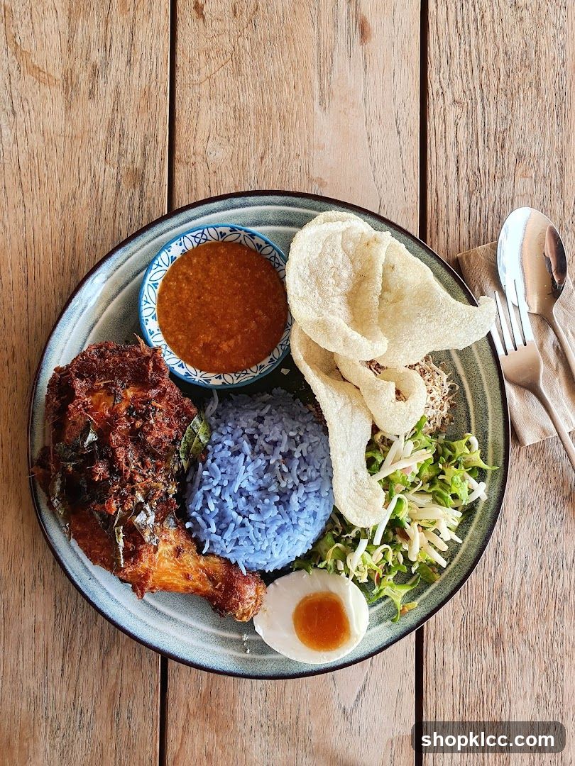 Nasi Kerabu with Fried Chicken