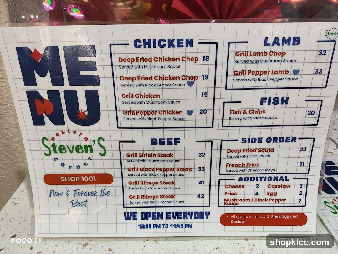 Steven's Corner Menu