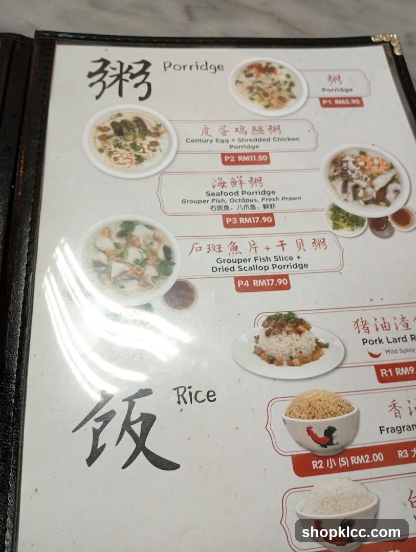 Porridge and Rice Menu