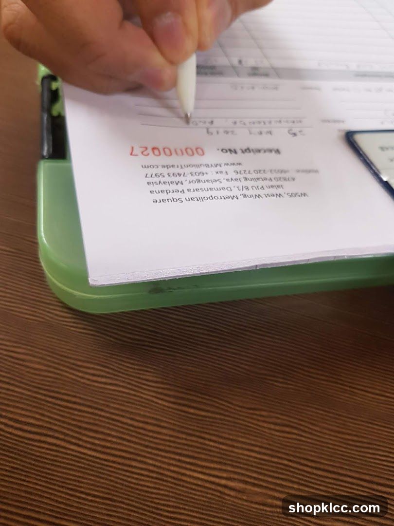 Receipt being filled out