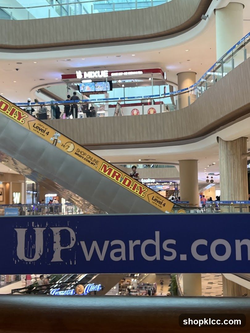 Mall Interior with Escalators and Shops