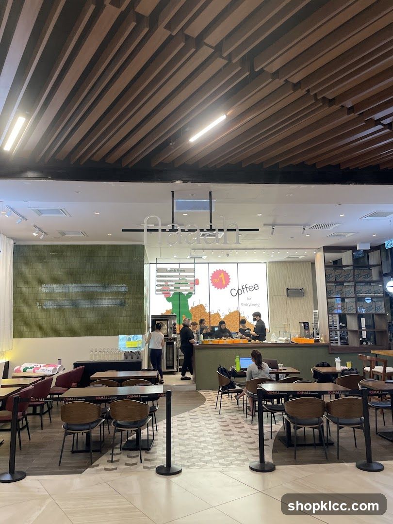 Coffee shop interior with seating and counter