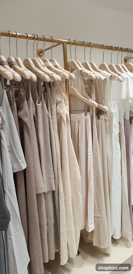Clothing Rack with Neutral-Toned Apparel