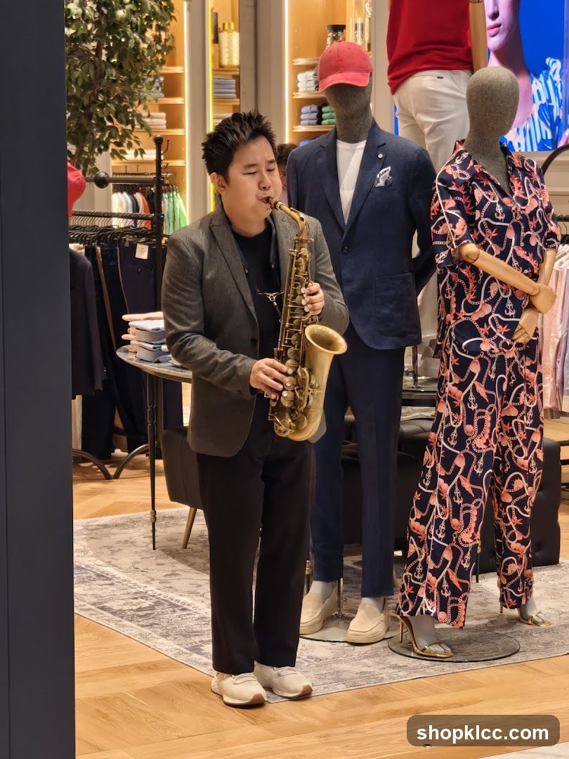 Saxophonist performing in a store