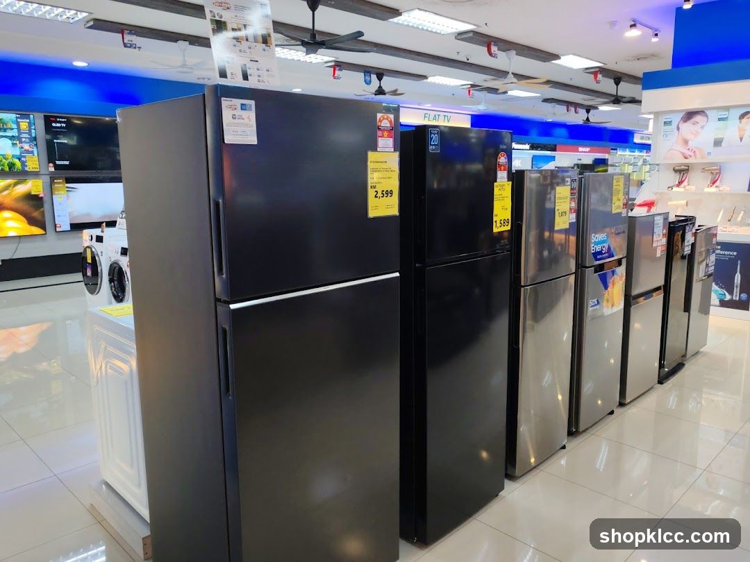 Refrigerators on display