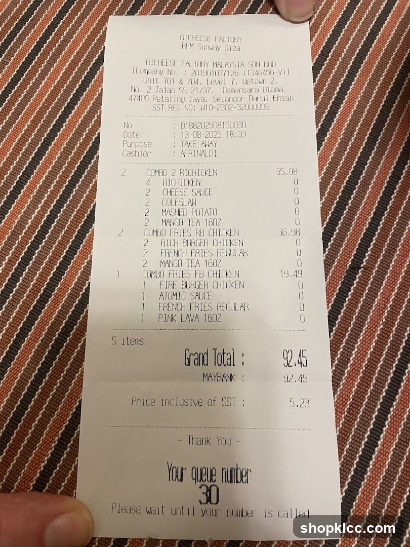 RICHEESE FACTORY Receipt