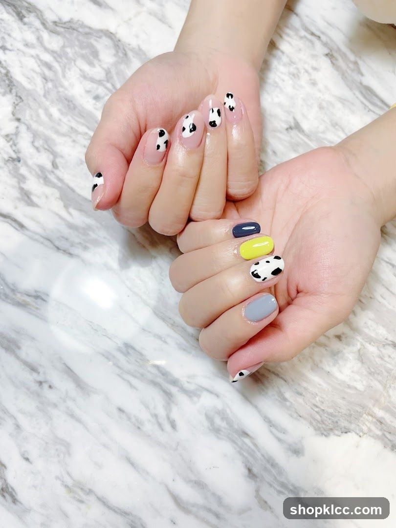 Dalmatian-themed manicure display