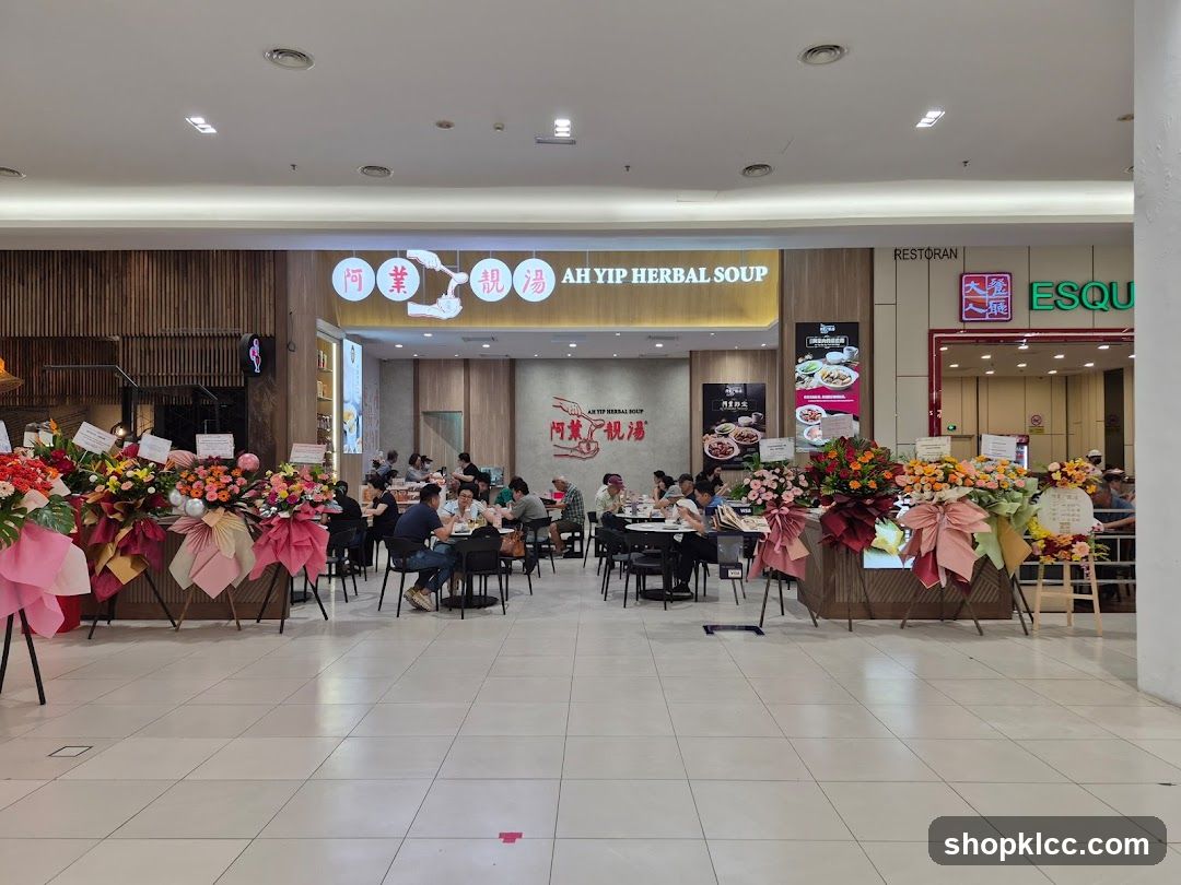 Herbal Soup Restaurant Interior with Flower Arrangements