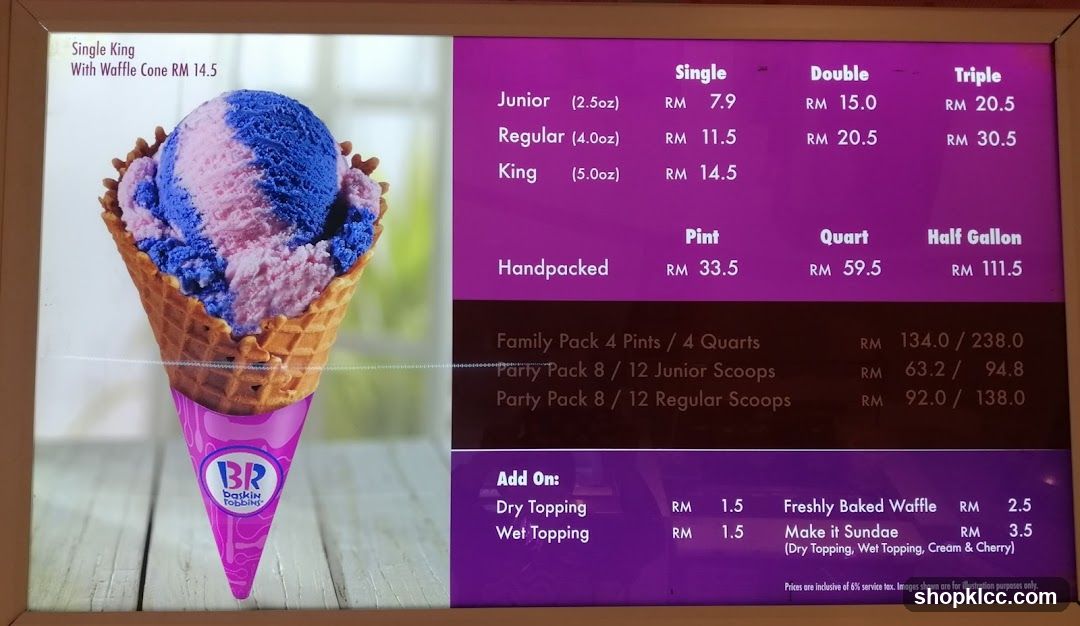Baskin Robbins Ice Cream Menu
