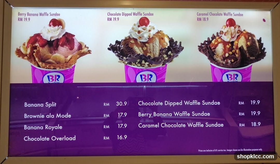 Baskin Robbins Sundae Menu Display