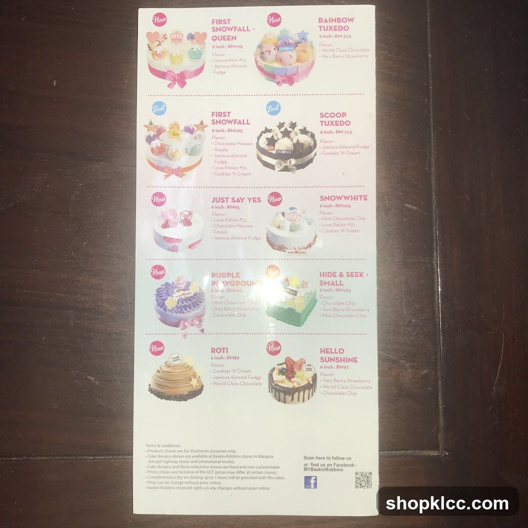 Cake Menu Display