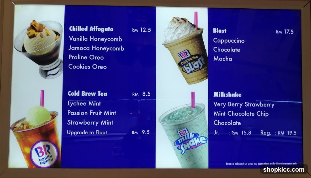 Baskin Robbins Menu Board