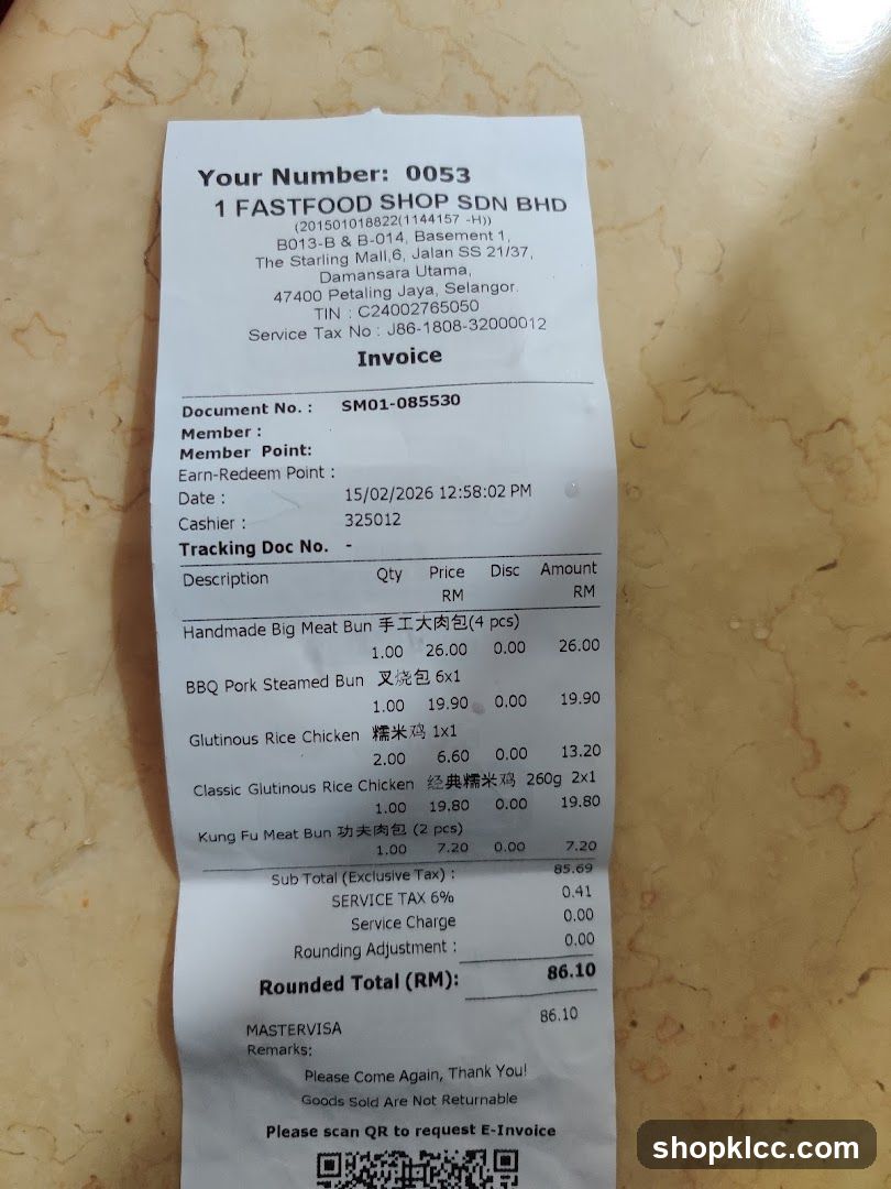 Receipt from Fastfood Shop Sdn Bhd