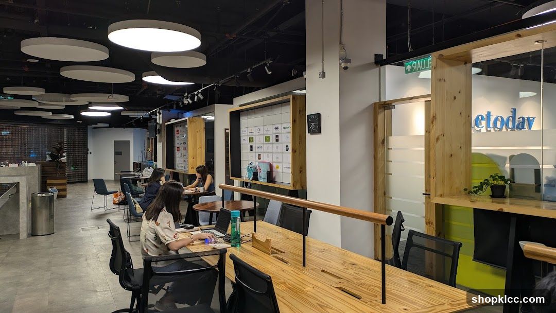 Office Interior with Workstations and Branding