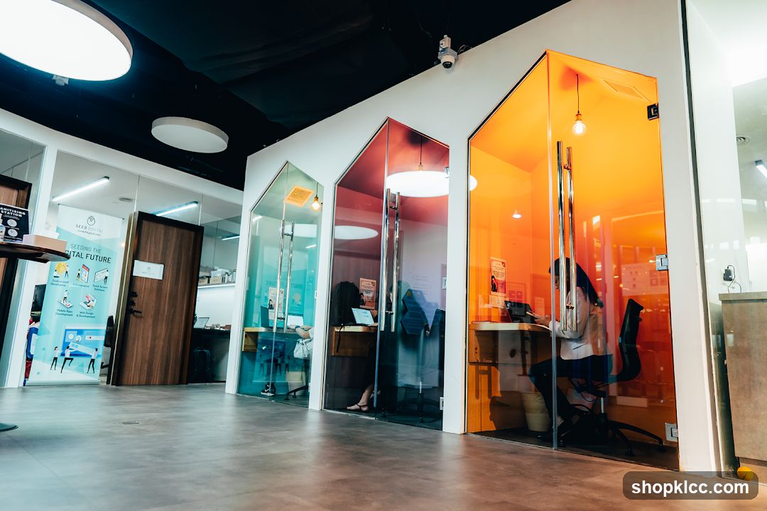 Modern Office Interior with Colorful Glass Pods