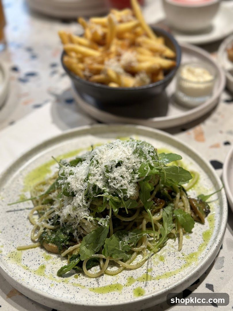 Pasta and Fries at a Restaurant