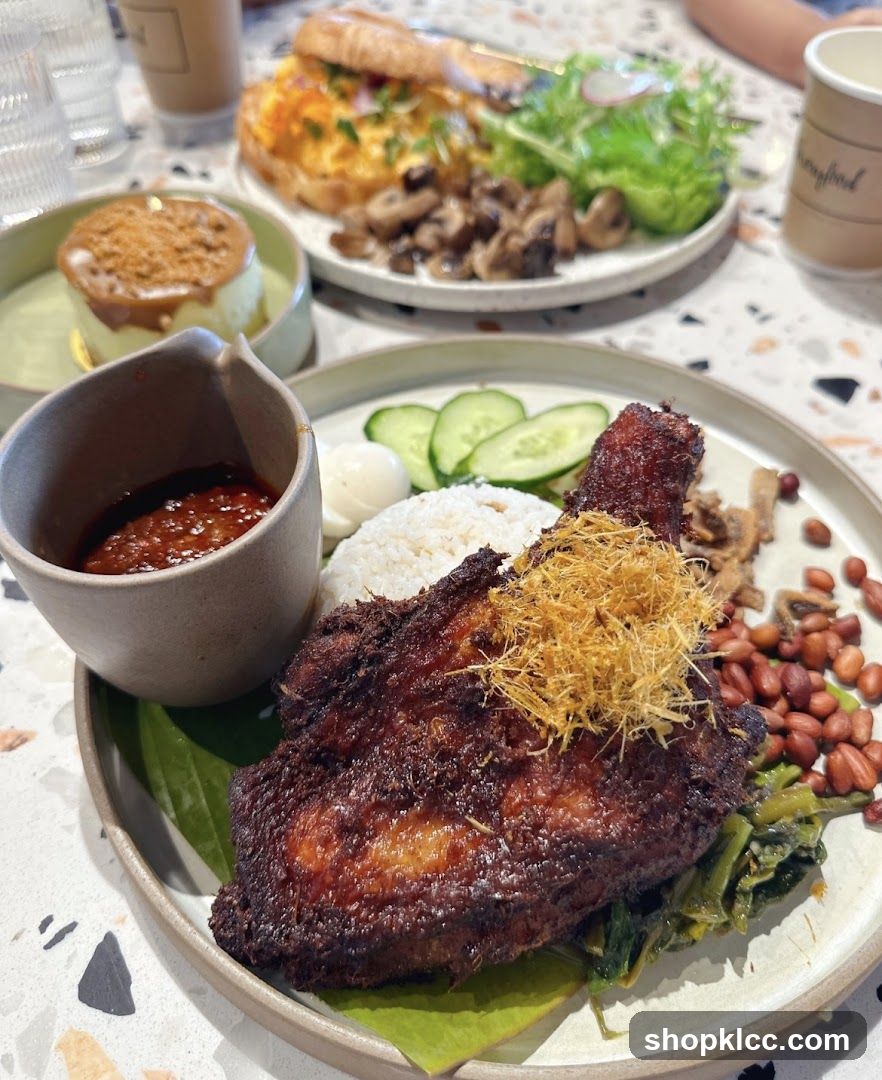 Food Spread with Fried Chicken and Omelette
