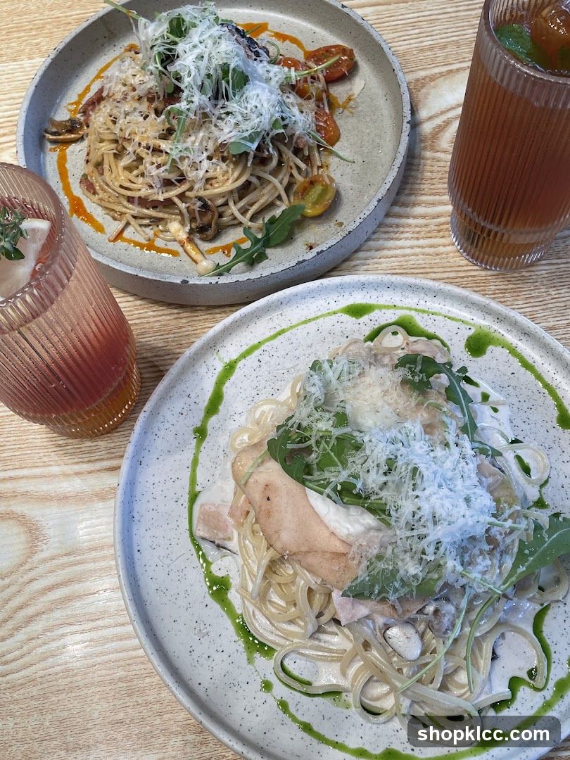 Pasta Dishes on Wooden Table