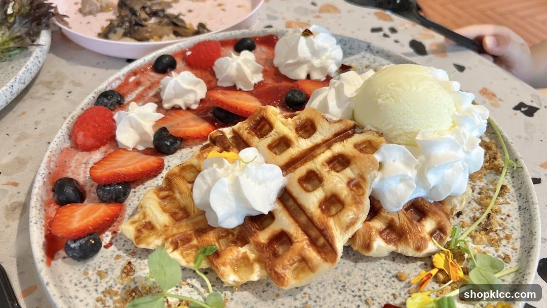 Waffle with Strawberries and Ice Cream