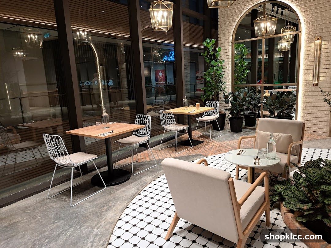 Modern Cafe Interior with Outdoor Seating