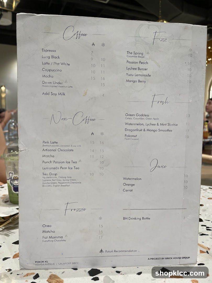 Coffee & Fizz Menu