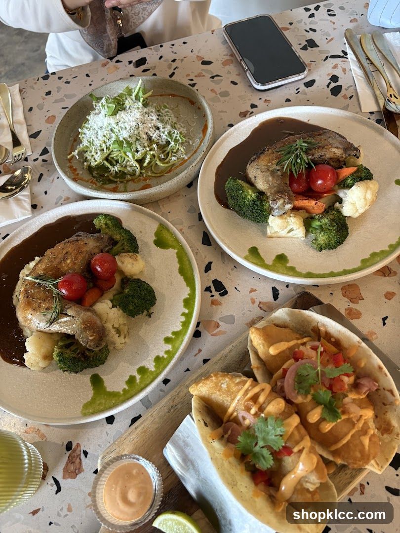 Dining Table with Chicken and Tacos