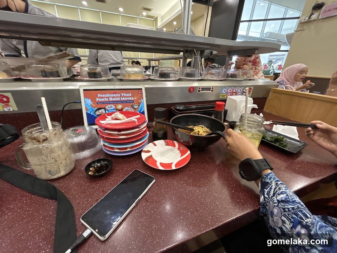 Sushi conveyor belt restaurant interior